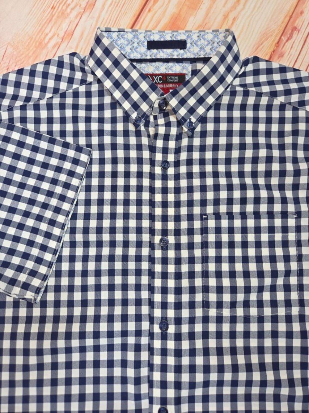 Johnston & Murphy XC4 Navy Check Short Sleeve Shirt Large